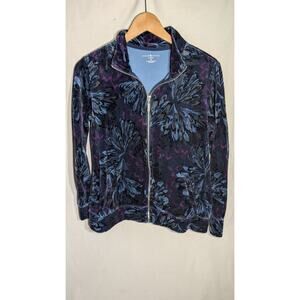 Karen Scott Sport Womens Velour Dark Floral Full Zip Track Jacket Sz M 90s Y2K
